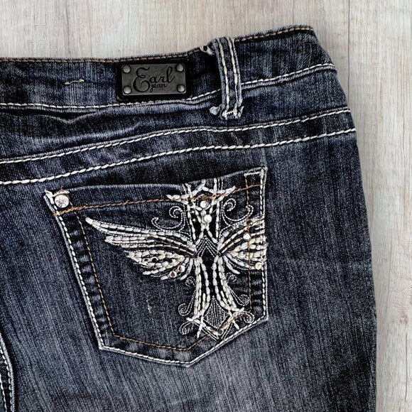 EARL Stretch Denim Rhinestone Embroidered Straight Leg Jeans 8P 8 Petite - Picture 8 of 8